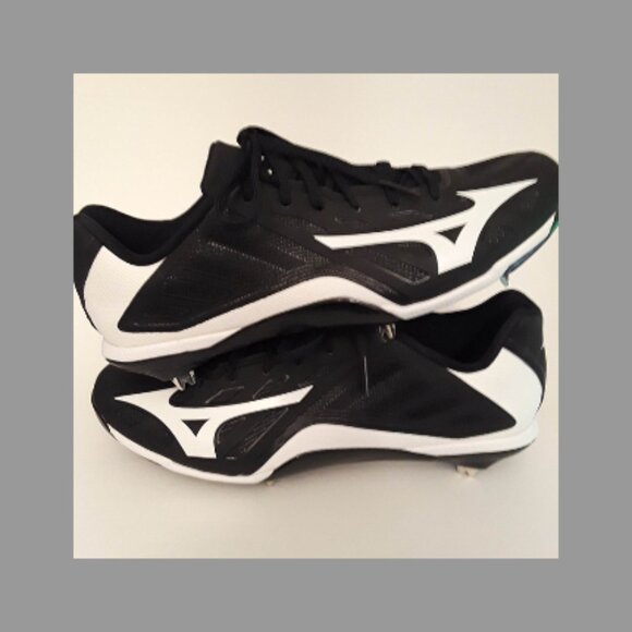 MIZUNO HEIST IQ BLACK & WHITE CLEATS - 8 SPIKES - SIZE 13 - STYLE #320501-9000 - Picture 2 of 10
